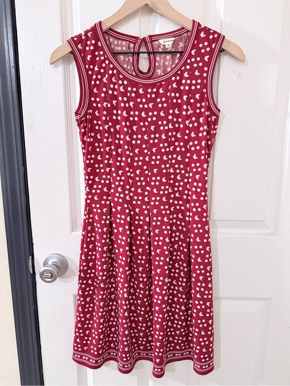 Max Studio Red Sleeveless Polka Dot Fit & Flare Dress